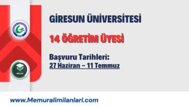 GİRESUN ÜNİVERSİTESİ 14 ÖĞRETİM ÜYESİ