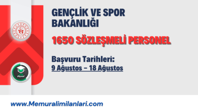 GENÇLİK VE SPOR BAKANLIĞI 1650 SÖZLEŞMELİ PERSONEL