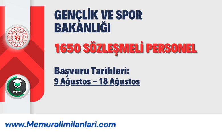 GENÇLİK VE SPOR BAKANLIĞI 1650 SÖZLEŞMELİ PERSONEL